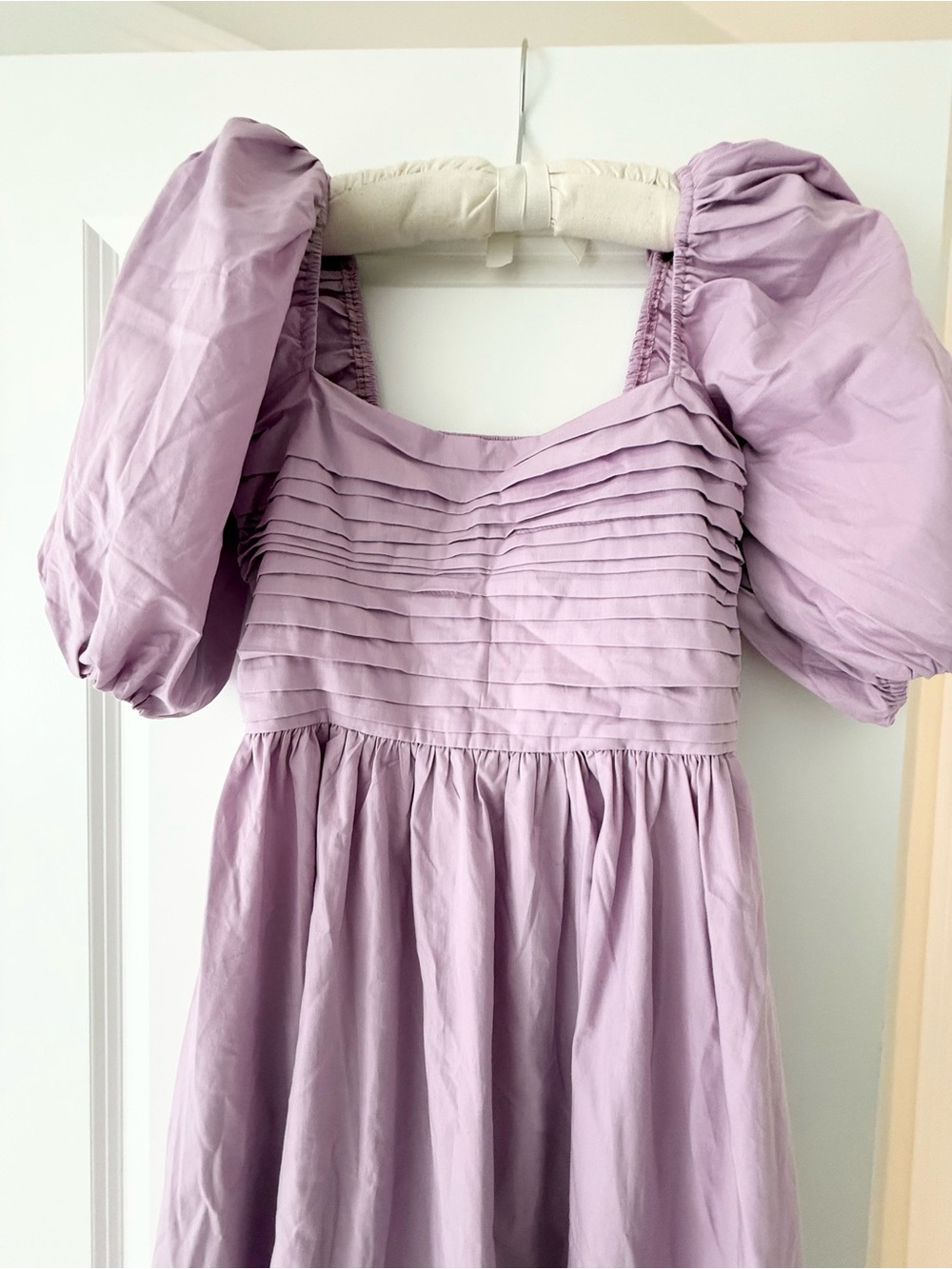 Abercrombie Emerson Poplin Puff-Sleeve Midi Dress Pink XS Tall - Picture 6 of 6